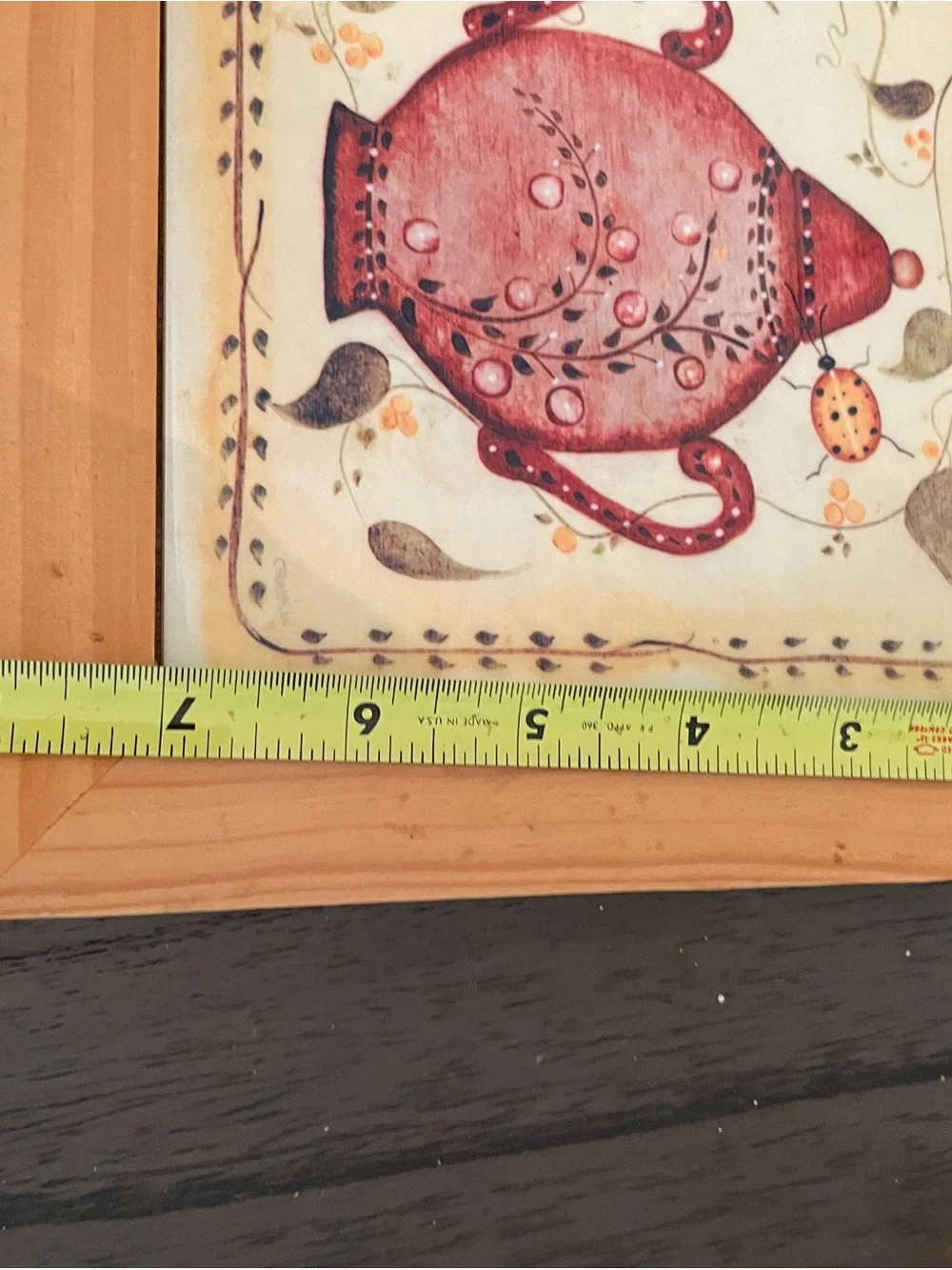 Wood-Framed Ceramic Tile Tea Service Wall Plaques - Red & Cream